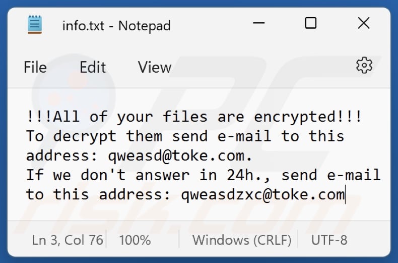 2QZ3 ransomware text file (info.txt)