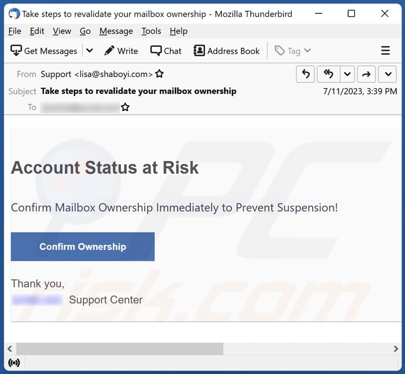 Account Status At Risk email spam campaign