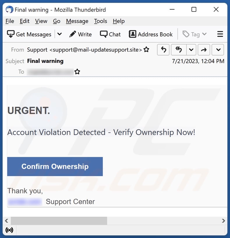 Account Violation Detected email spam campaign