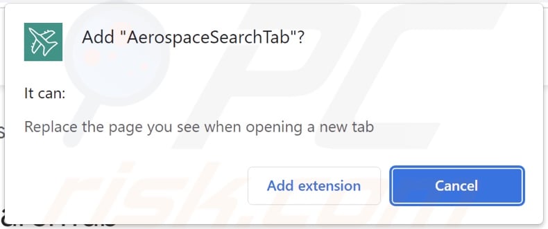 AerospaceSearchTab browser hijacker asking for permissions