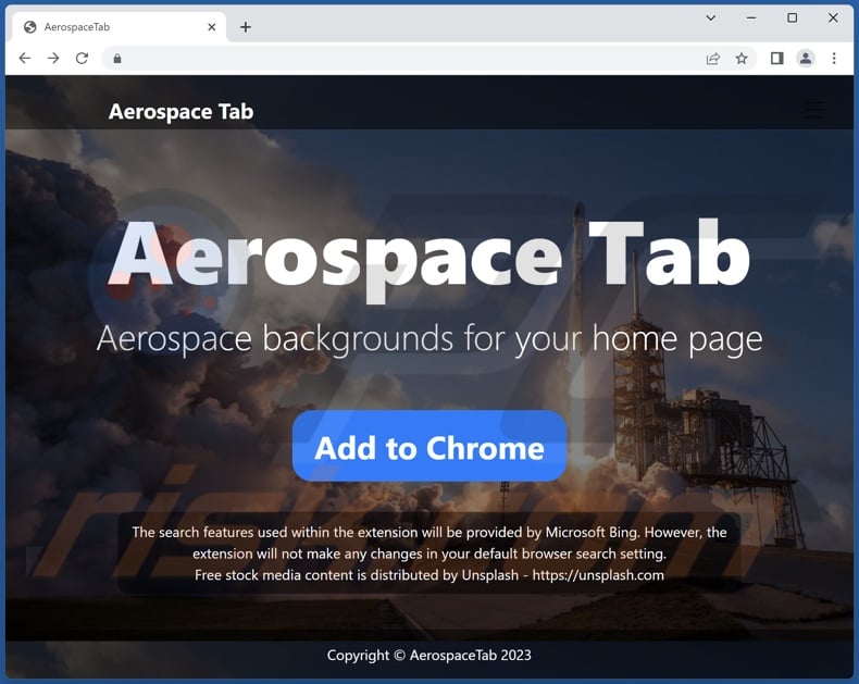 Website used to promote AerospaceSearchTab browser hijacker
