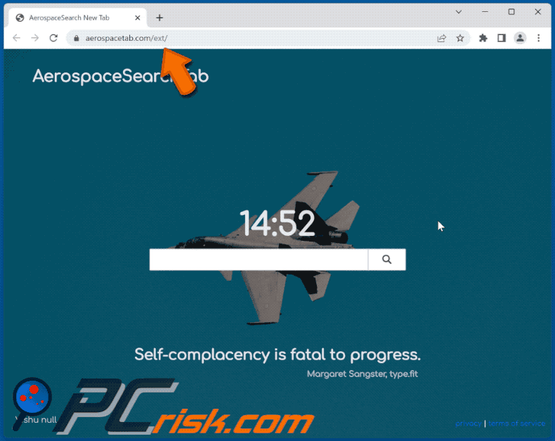 AerospaceSearchTab browser hijacker redirecting to Bing (GIF)