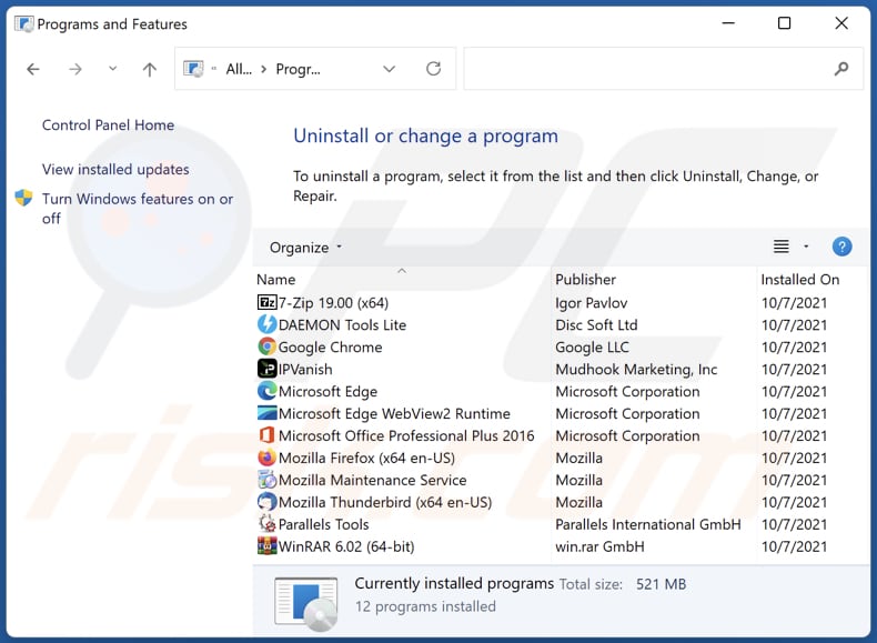 Awesome Facts Tab browser hijacker uninstall via Control Panel