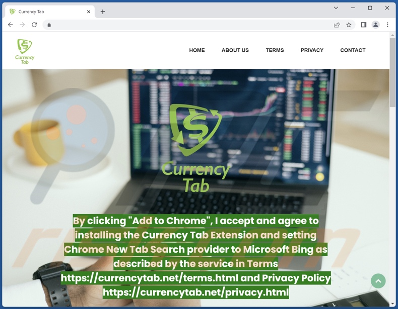 Website used to promote CurrencyTab browser hijacker