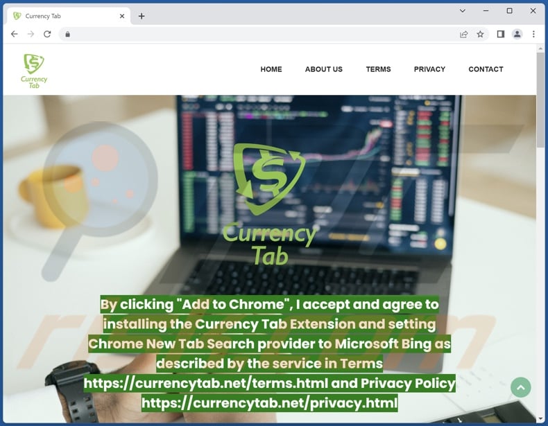 Website used to promote CurrencyTab browser hijacker