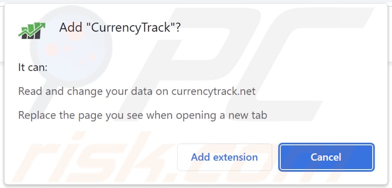 CurrencyTrack browser hijacker asking for permissions