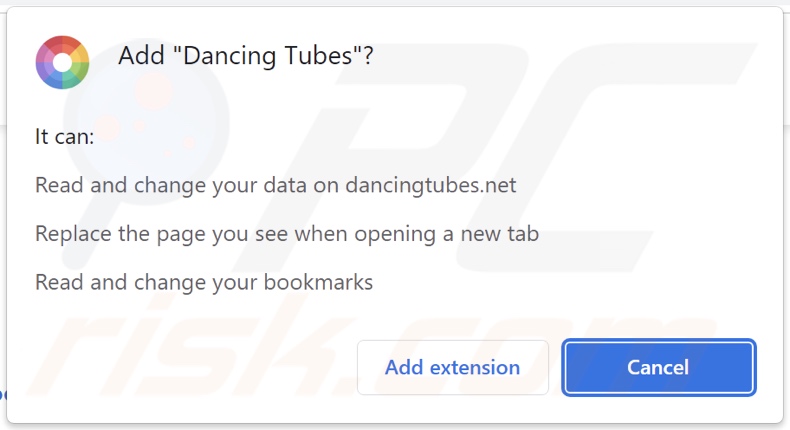 Dancing Tubes browser hijacker asking for permissions