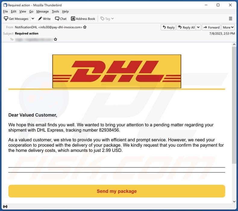 DHL Delivery Payment email spam campaign