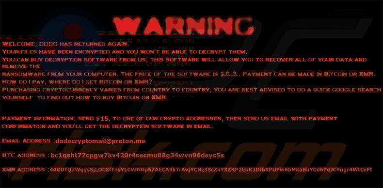 Updated DODO ransomware desktop wallpaper