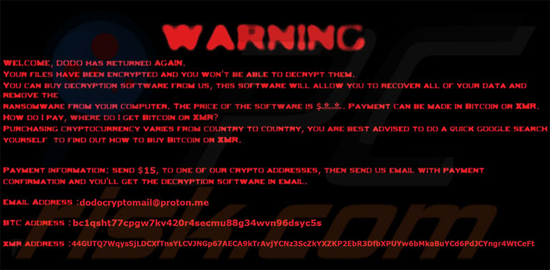 Updated DODO ransomware desktop wallpaper