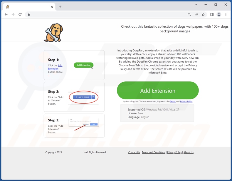 Website used to promote DogsFan extension browser hijacker