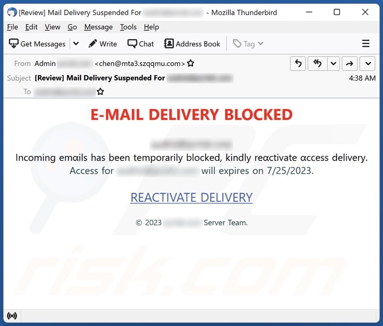 E-MAIL DELIVERY BLOCKED email spam campaign