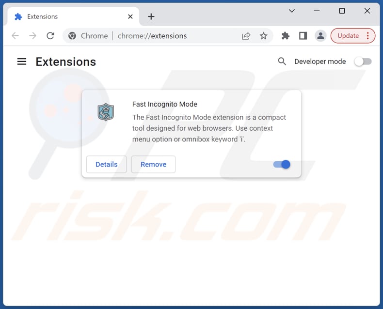 Removing Fast Incognito Mode adware from Google Chrome step 2