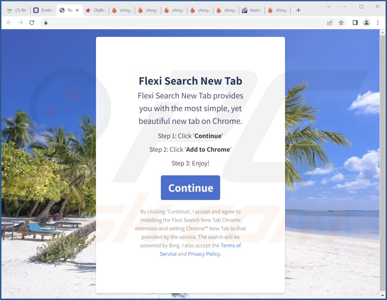 Website used to promote Flexi Search New Tab browser hijacker