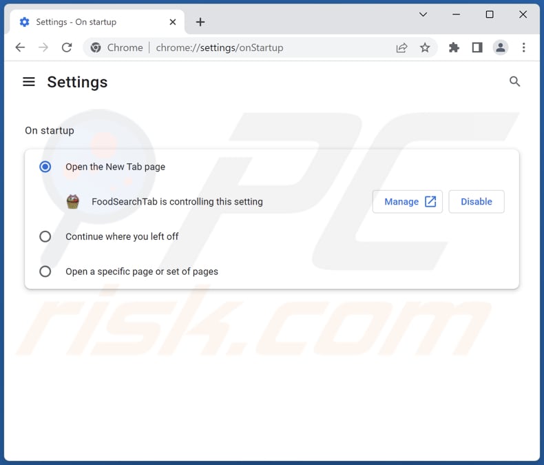 Removing foodsearchtab.com from Google Chrome homepage