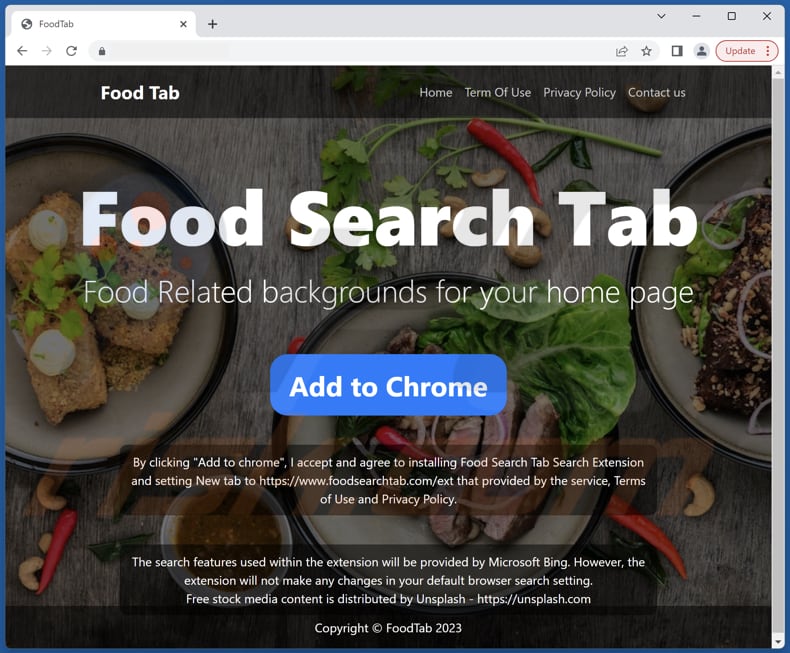 Website used to promote FoodSearchTab browser hijacker