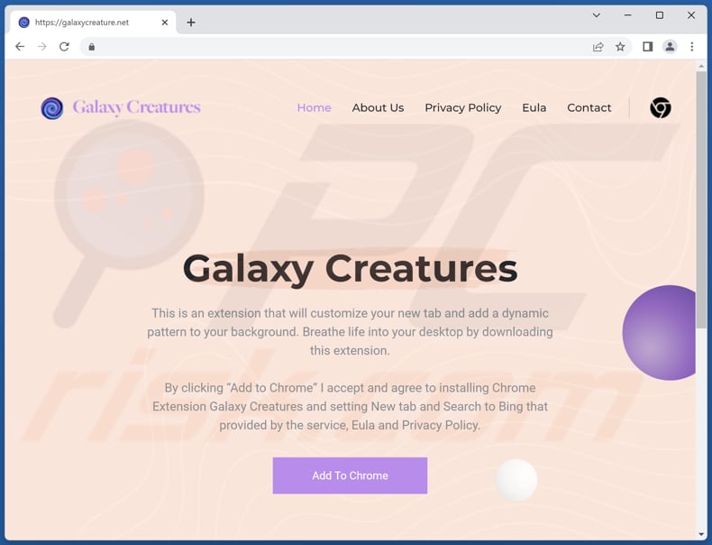 Website used to promote Galaxy Creatures browser hijacker