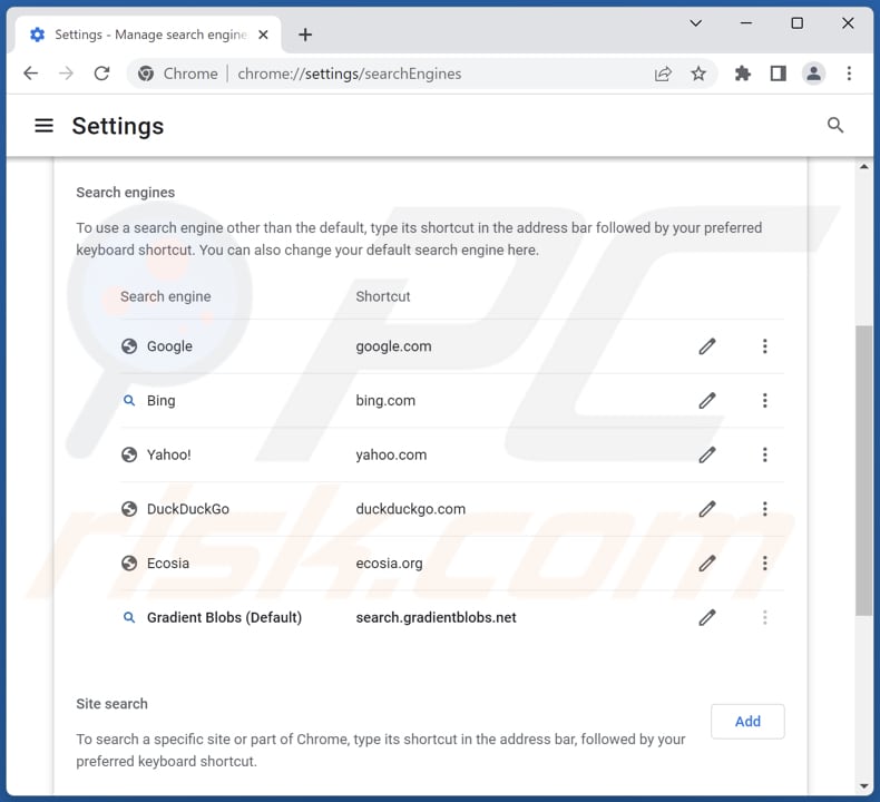 Removing search.gradientblobs.net from Google Chrome default search engine