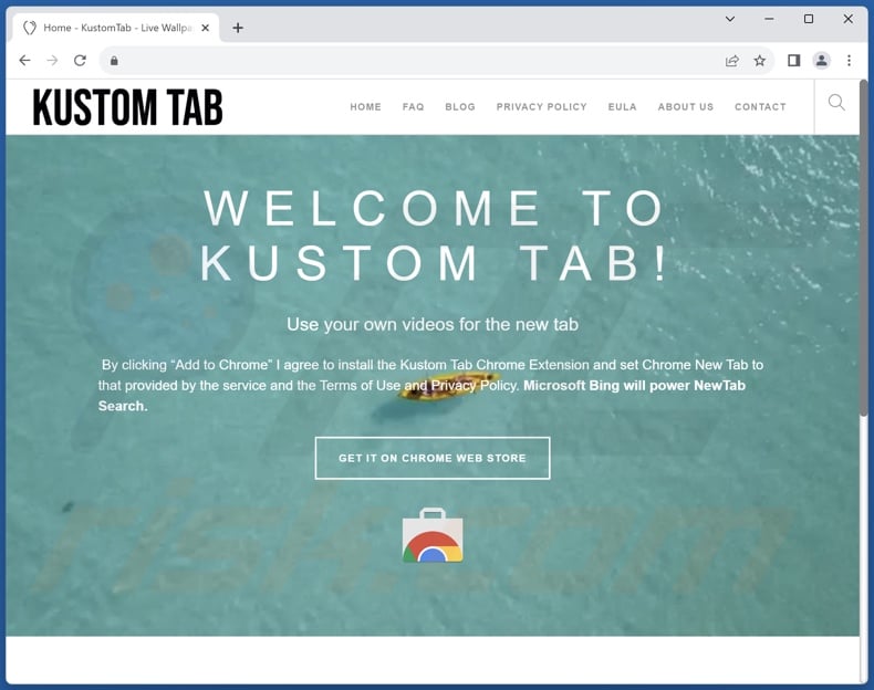 Website used to promote Kustom Tab - Your Live Tab browser hijacker