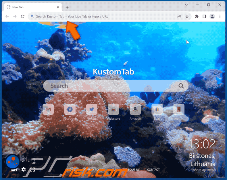 Kustom Tab - Your Live Tab browser hijacker redirecting to Bing (GIF)