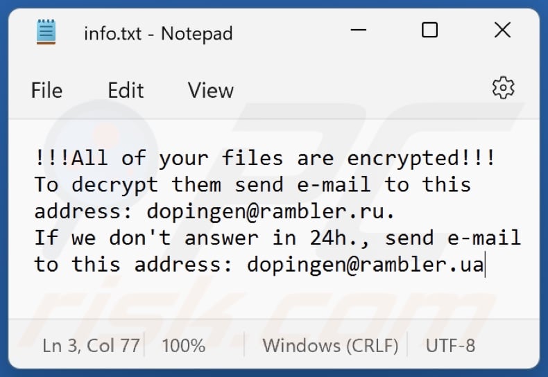 Lucky ransomware text file (info.txt)