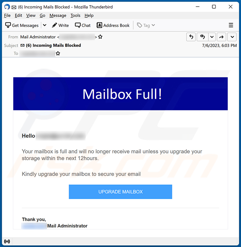Mailbox Full email scam (2023-07-10)