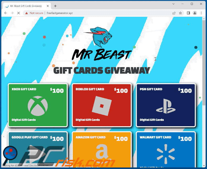 Appearance of Mr Beast GIFT CARDS GIVEAWAY scam