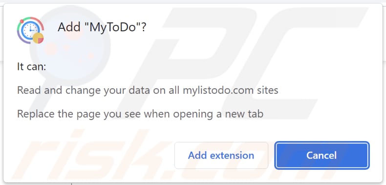 MyToDo browser hijacker asking for permissions