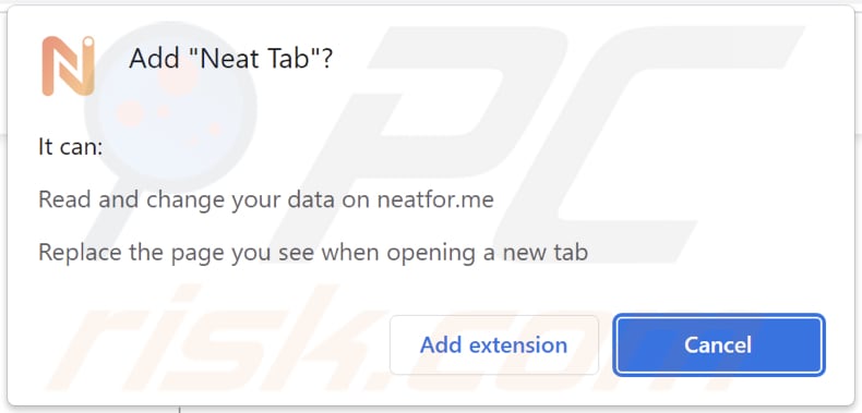 Neat Tab browser hijacker asking for permissions