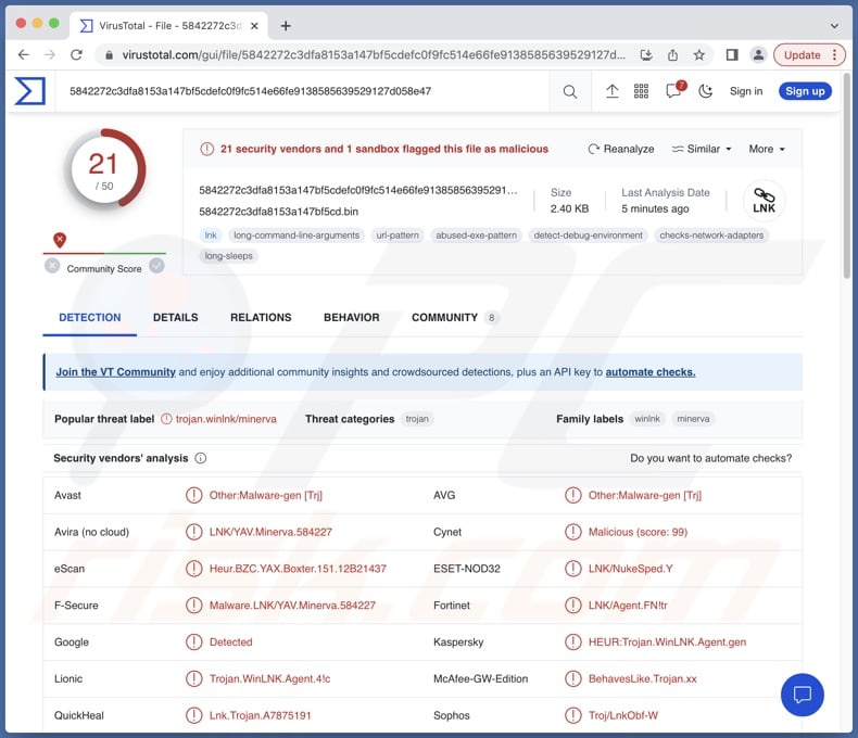 NokNok malware detections on VrusTotal