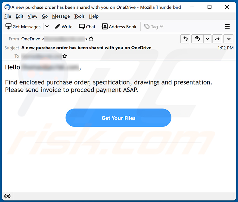 OneDrive Purchase Order email scam (2023-07-12)