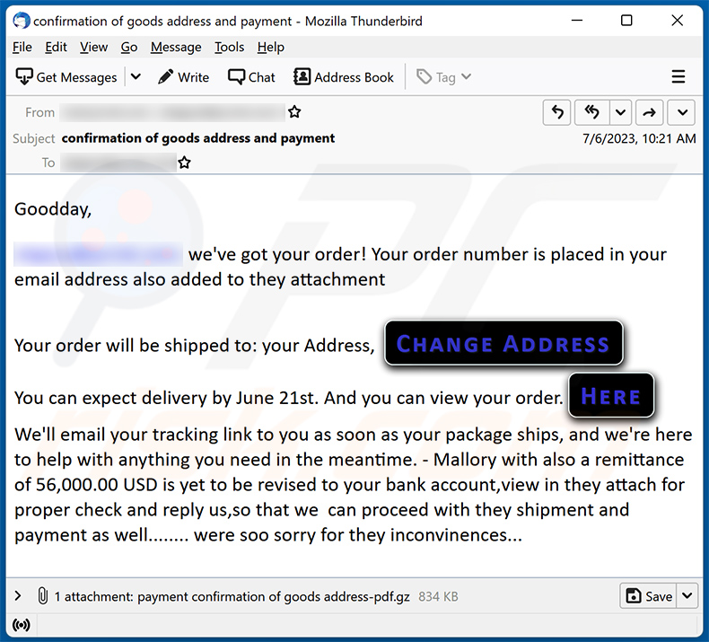 Order Information Email Scam (2023-07-07)