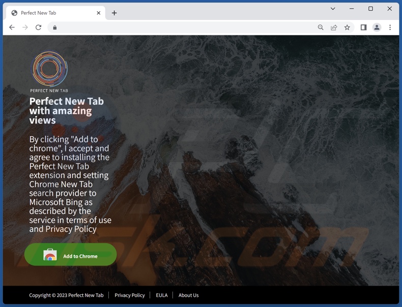 Website used to promote Perfect New Tab browser hijacker