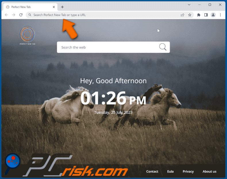 Perfect New Tab browser hijacker redirecting to Bing (GIF)