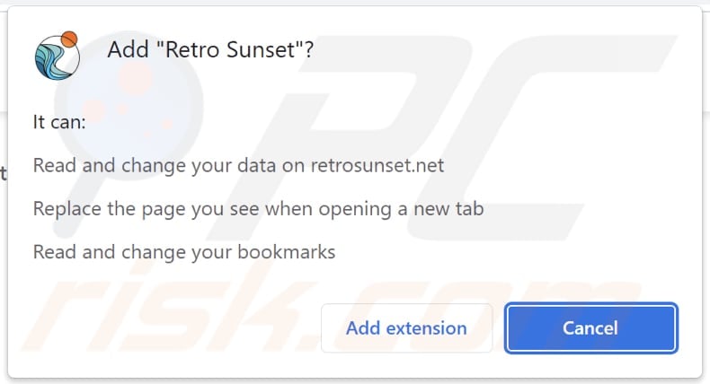 Retro Sunset browser hijacker asking for permissions