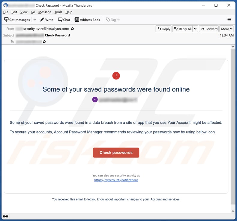 Saved Passwords Were Found Online email spam campaign