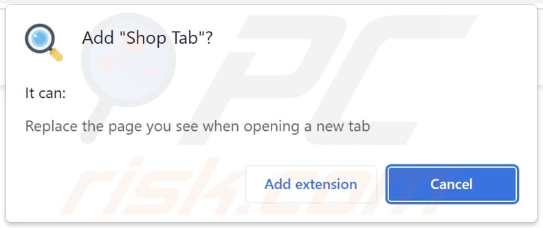 Shop Tab browser hijacker asking for permissions