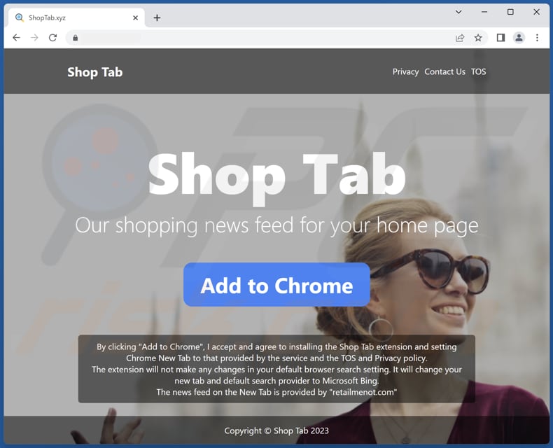 Website used to promote Shop Tab browser hijacker