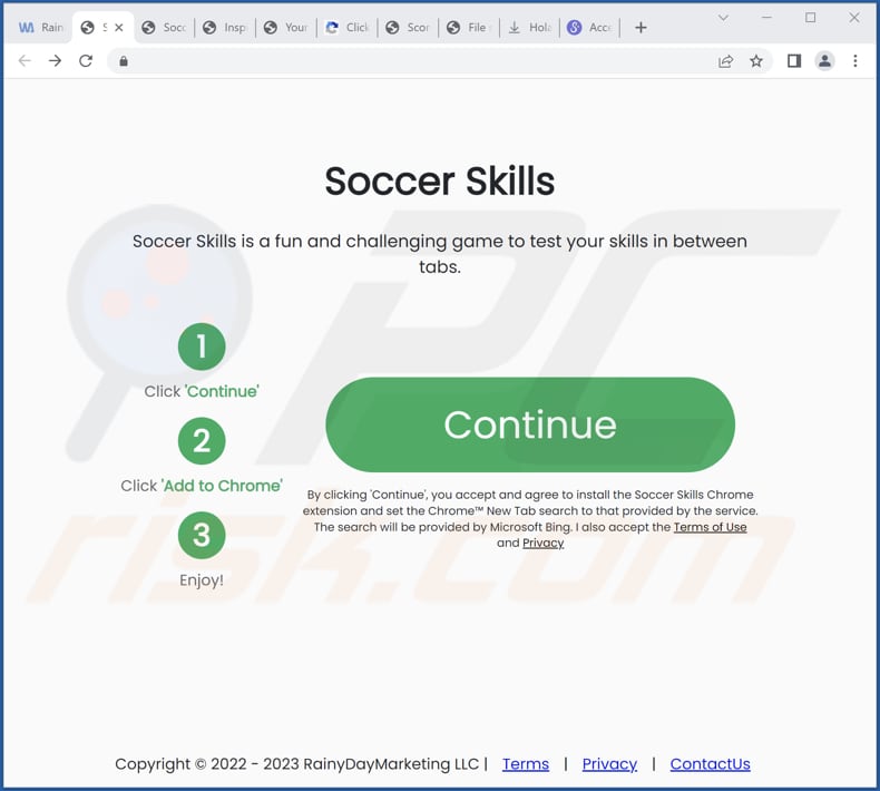 Website used to promote Soccer Skills browser hijacker