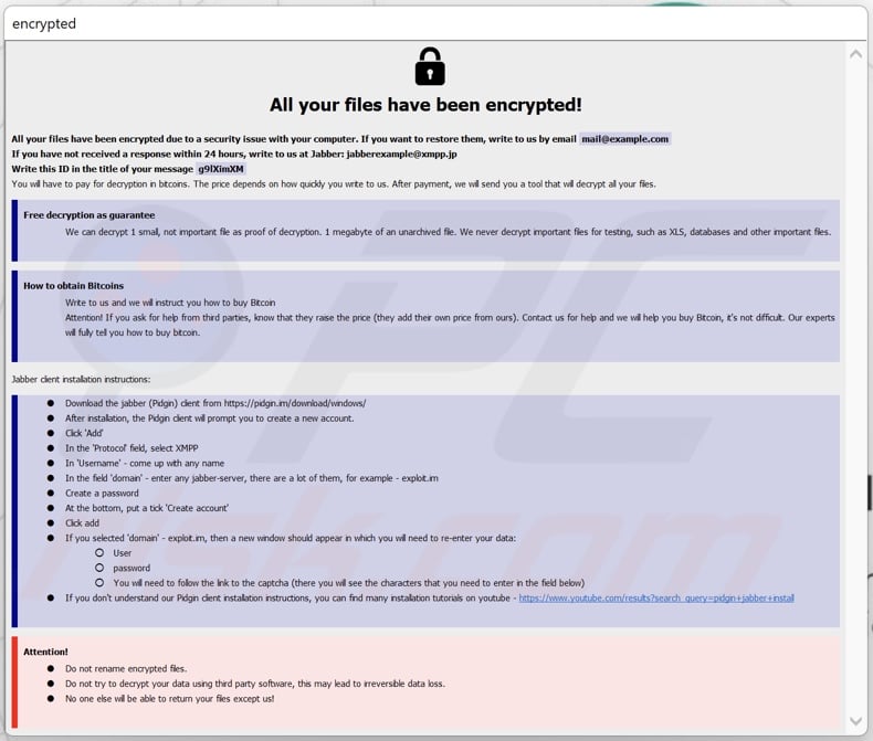 SophosEncrypt ransomware ransom note (information.hta)