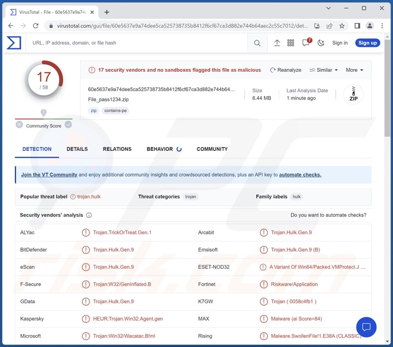 SoundCloud virus detections on VirusTotal