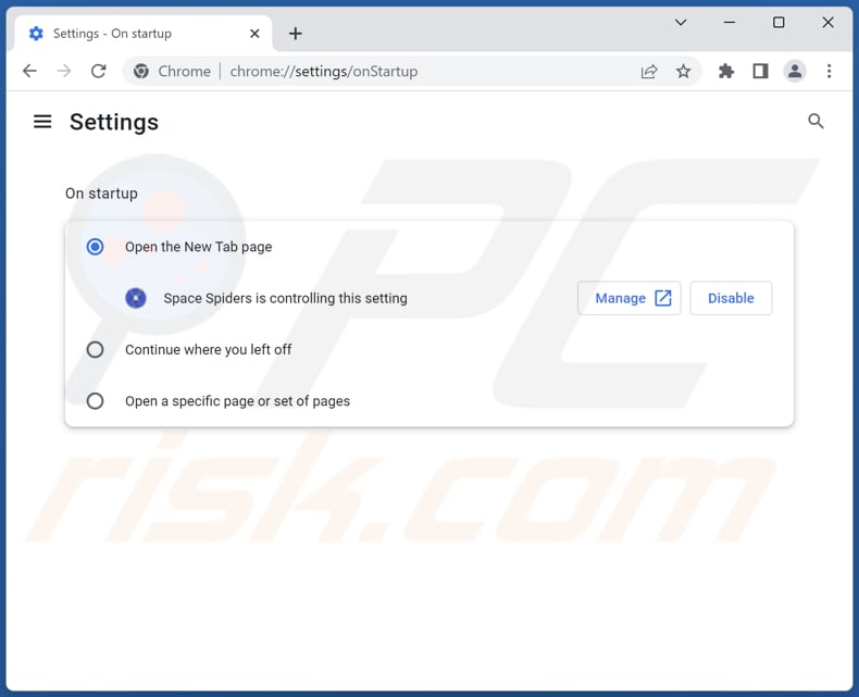 Removing search.spacespiders.net from Google Chrome homepage