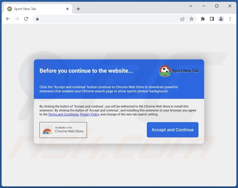 Deceptive website used to promote Sport background pictures new tab browser hijacker