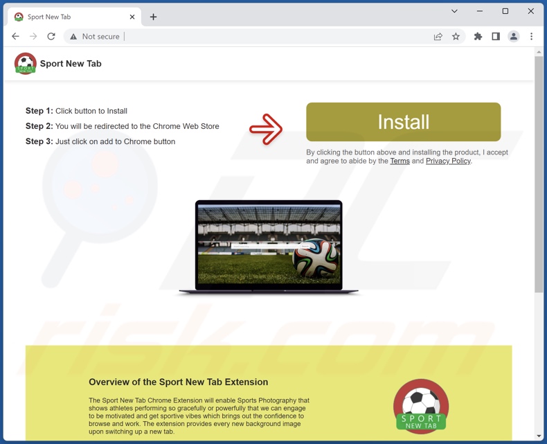 Website used to promote Sport background pictures new tab browser hijacker