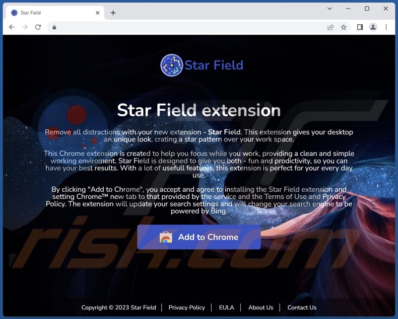 Website used to promote Star Field browser hijacker