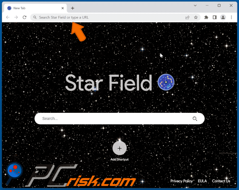 Star Field browser hijacker redirecting to Bing (GIF)