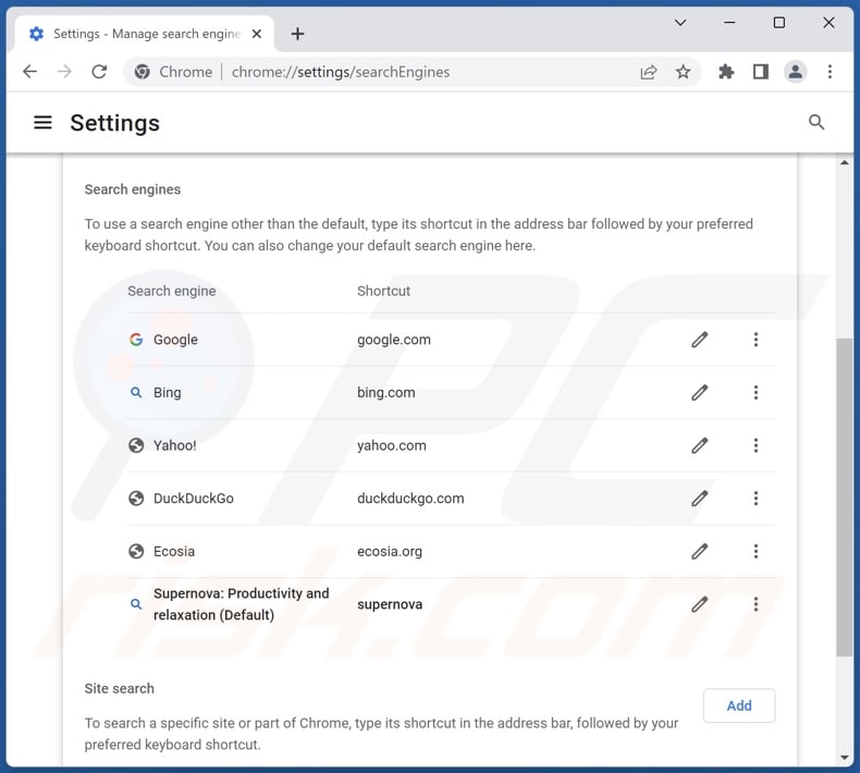 Changing Google Chrome default search engine