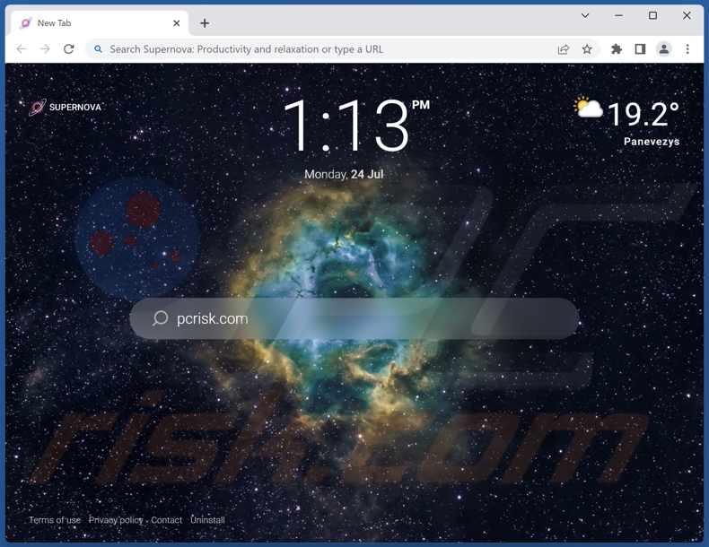 Supernova: Productivity and relaxation browser hijacker homepage
