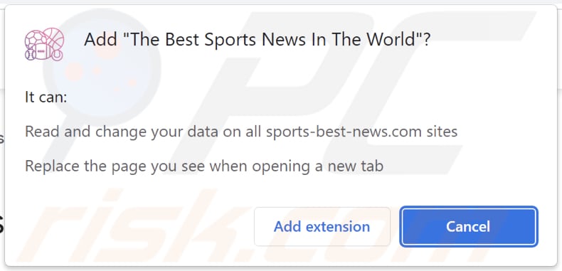 The Best Sports News In The World browser hijacker asking for permissions