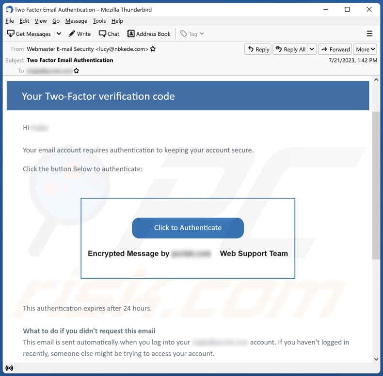 Two-Factor Verification email spam campaign